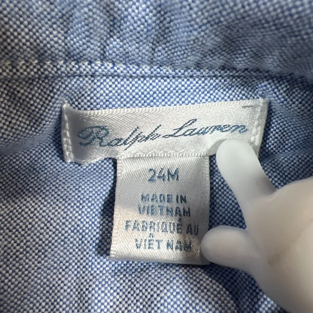 Ralph Lauren Shirt Kids 24M Blue Cotton Embroidered Logo Long Sleeve Button Down